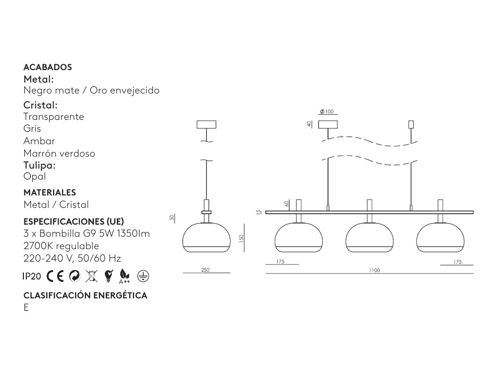 Medidas de la lámpara Cloud Big de Aromas