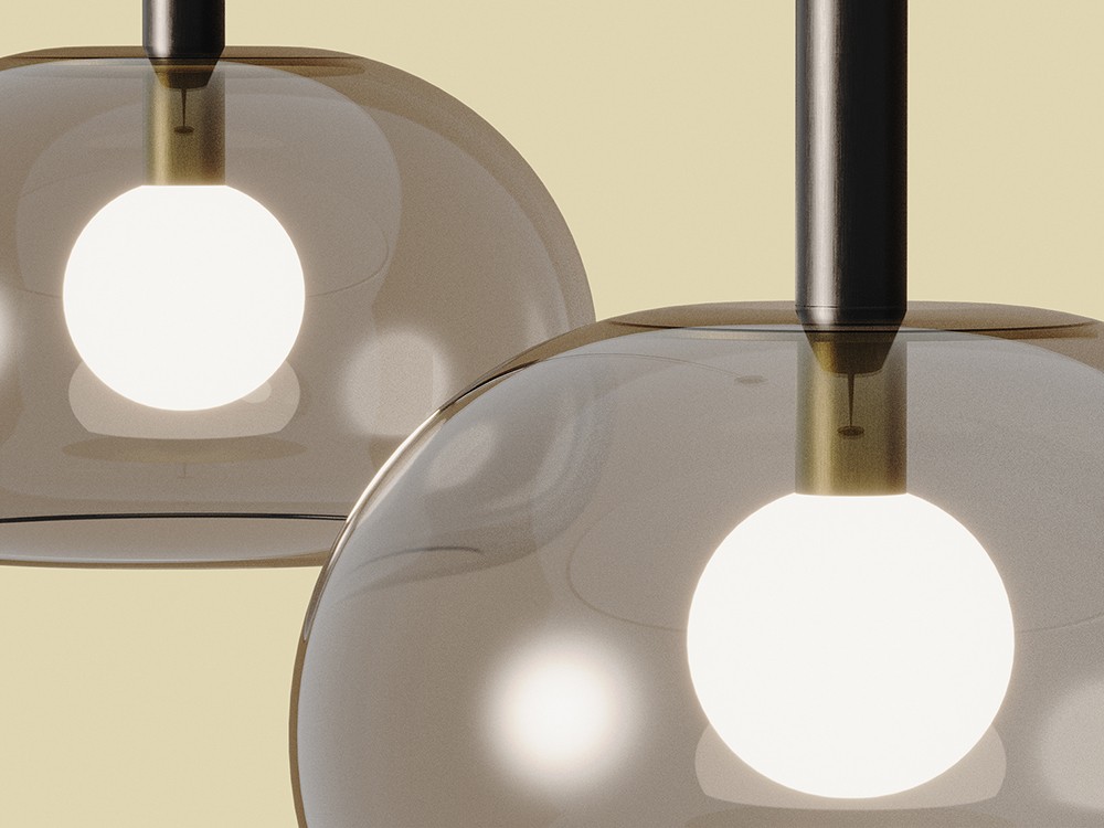 Detalle de las tulipas de cristal de la lámpara Cubic de Aromas