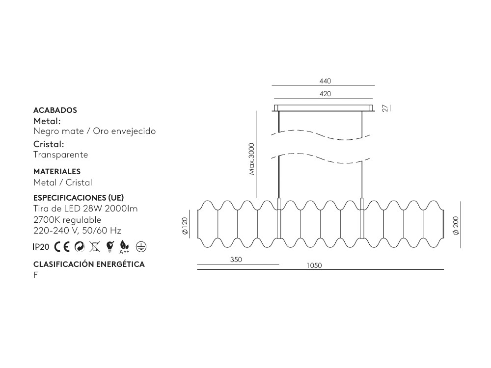 Medidas de la lámpara Vitree Big de Aromas