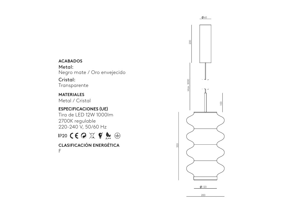 Medidas de la lámpara Vitree de Aromas