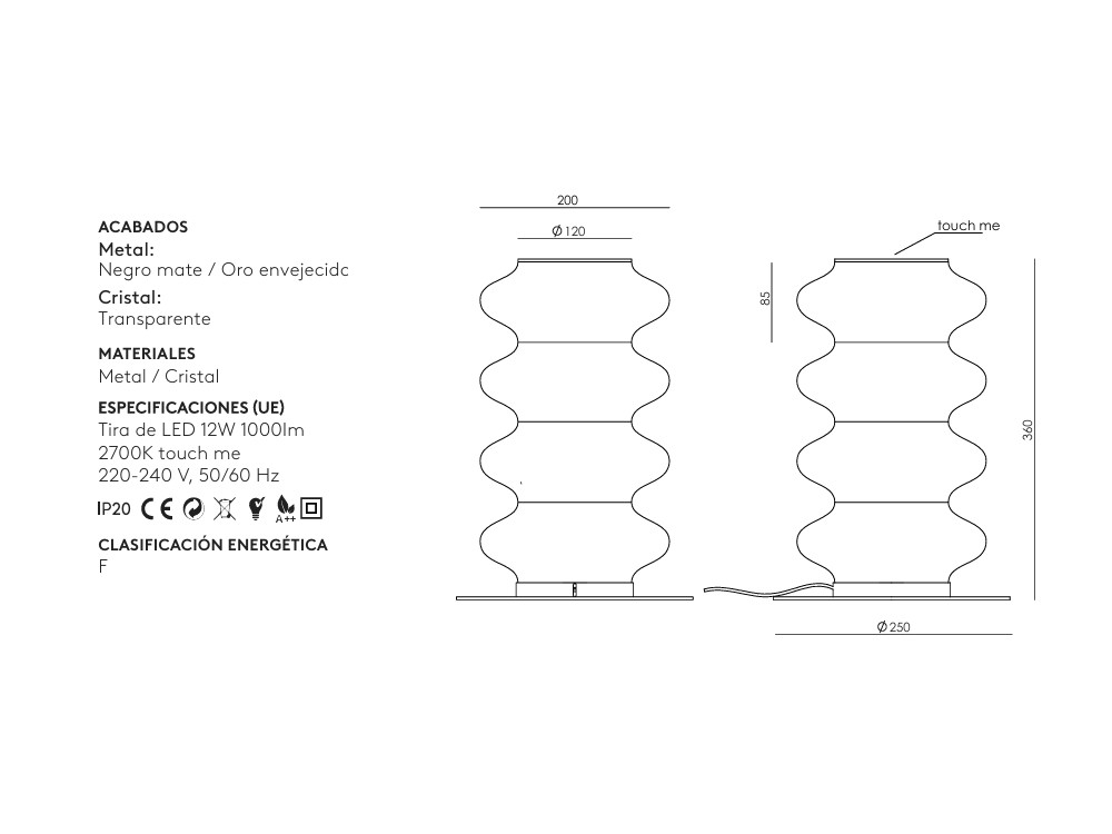 Medidas de la lámpara de sobremesa Vitree de Aromas
