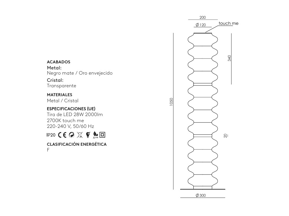 Medidas de la lámpara de pie Vitree de Aromas