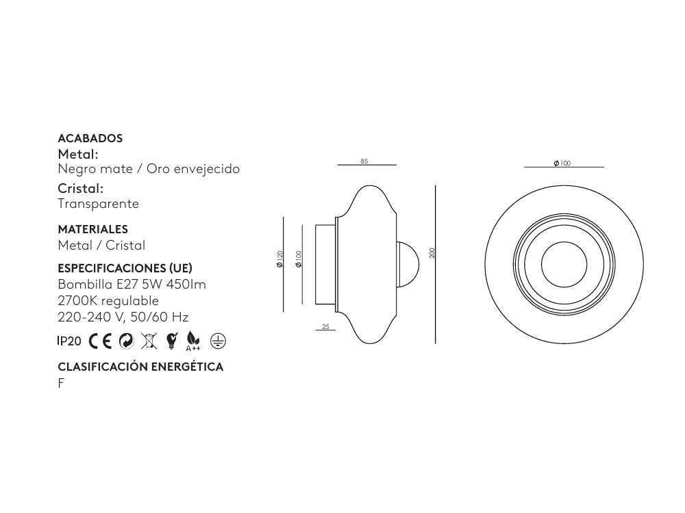 Medidas del aplique Vitree de Aromas