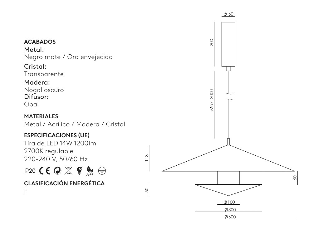 Medidas de la lámpara Gehit Ø60cm de Aromas