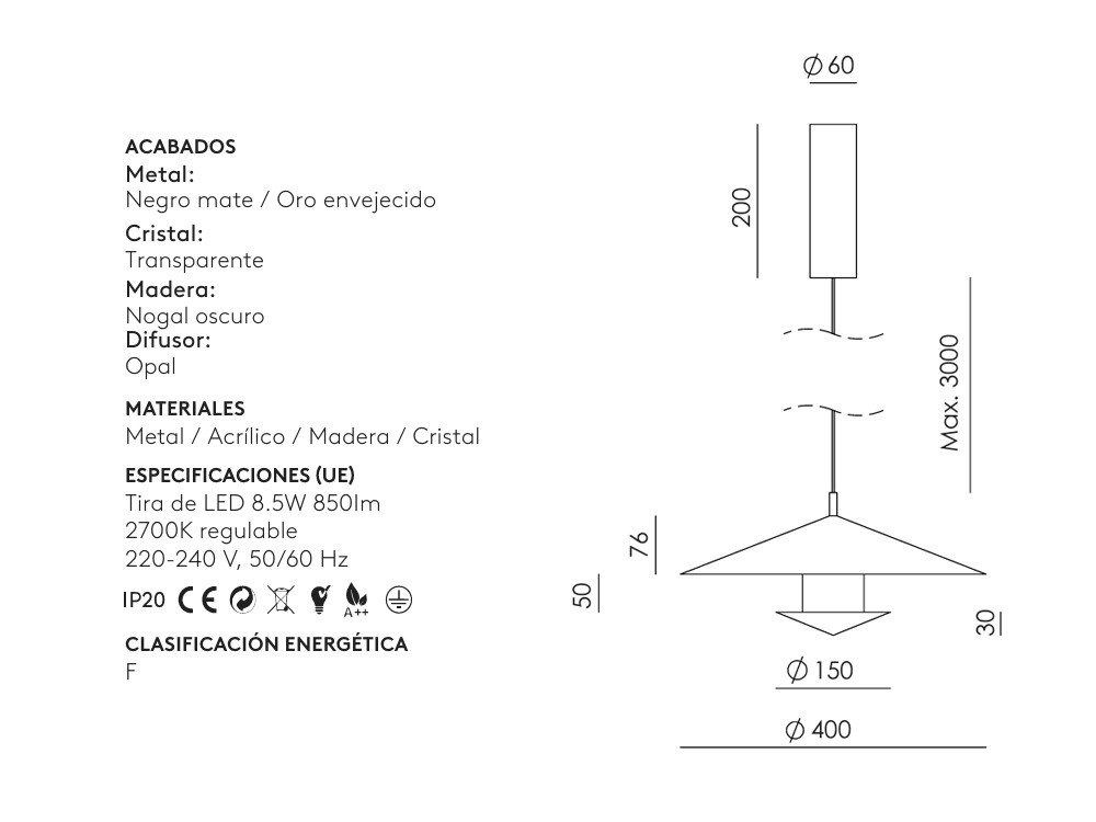 Medidas de la lámpara Gehit Ø40cm de Aromas