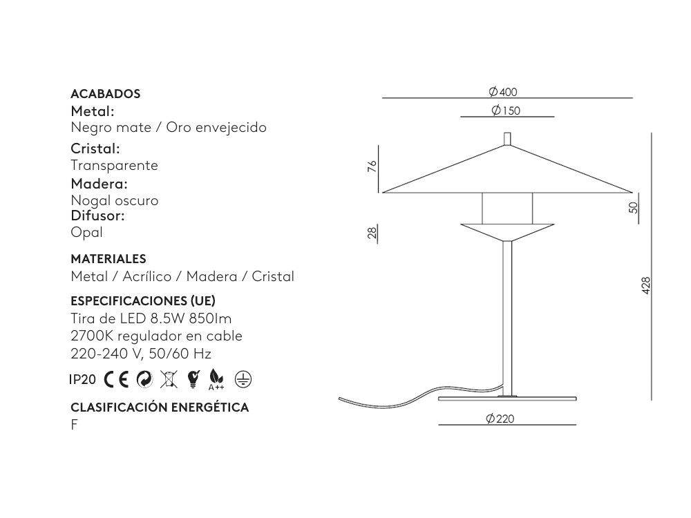 Medidas de la lámpara de mesa Gehit  de Aromas