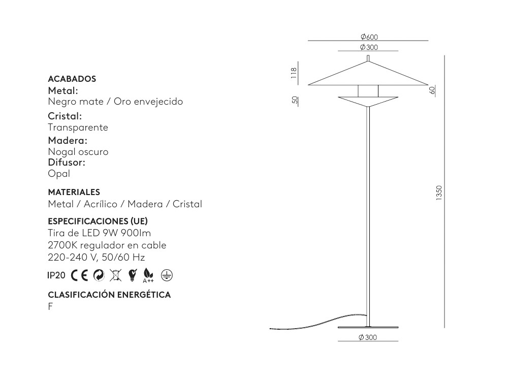 Medidas de la lámpara de pie Gehit  de Aromas