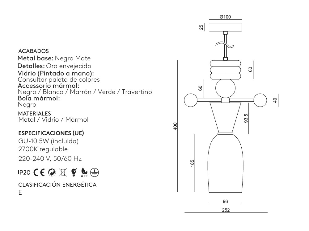 Medidas de la lámpara Nuro de Aromas