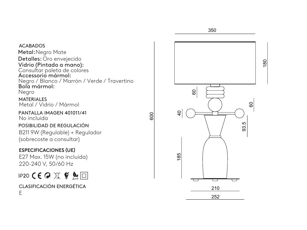 Medidas de la lámpara Nuro de Aromas