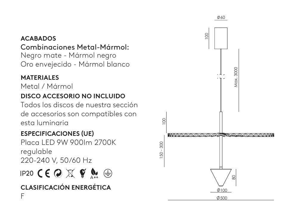 Medidas de la lámpara de techo Vant Osion de Aromas