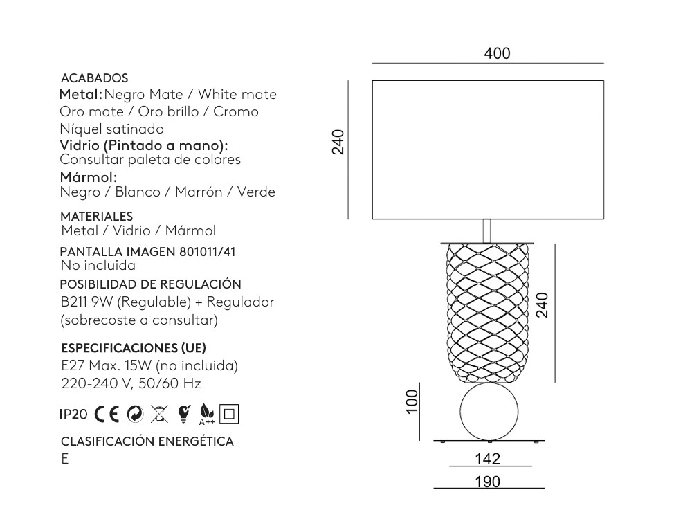 Medidas del pie de lámpara Olas de Aromas