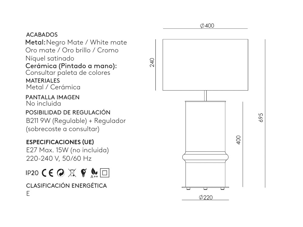 Medidas del pie de lámpara Bambú de Aromas