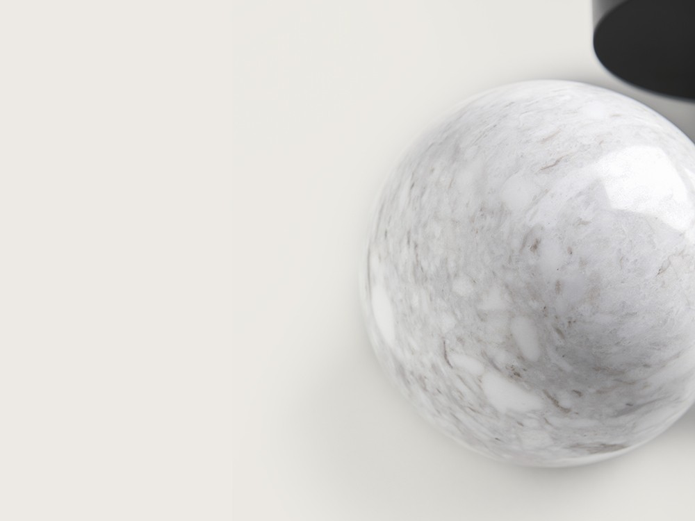 Detalle de la bola de mármol blanco de la lámpara Bell Big de Aromas