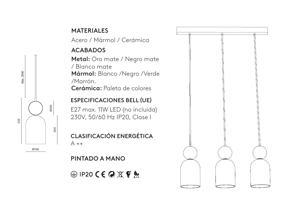 Medidas de la lámpara Bell Big de Aromas del campo
