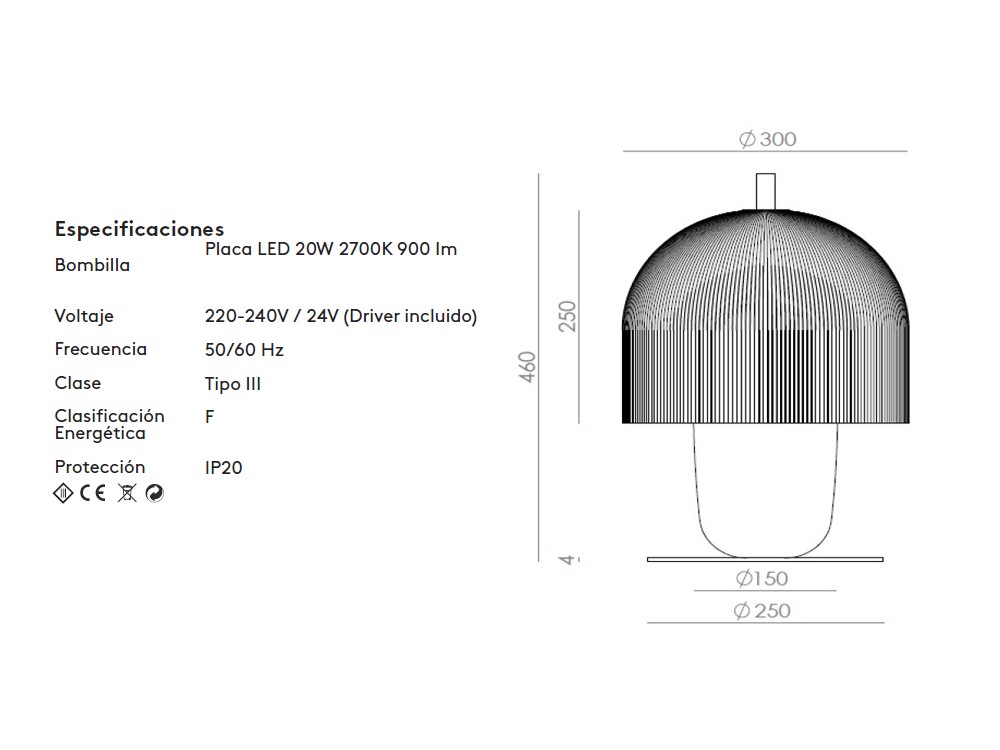 Medidas de la lámpara de sobremesa Holm