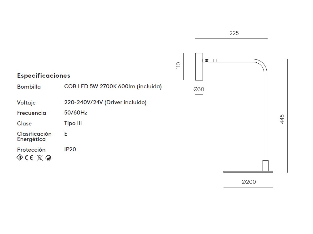 Medidas de la lámpara de sobremesa Maho de Aromas