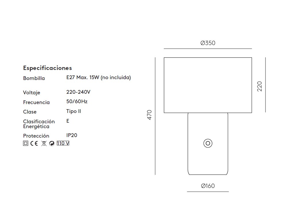 Medidas de la lámpara de sobremesa Sand de Aromas