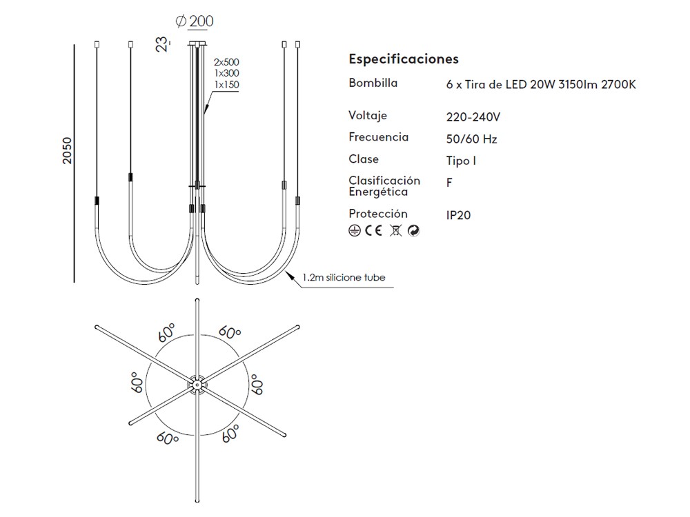 Medidas de la lámpara de techo Cram Big de Aromas