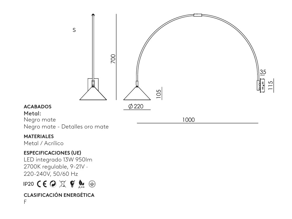 Medidas del aplique Hinoo de Aromas
