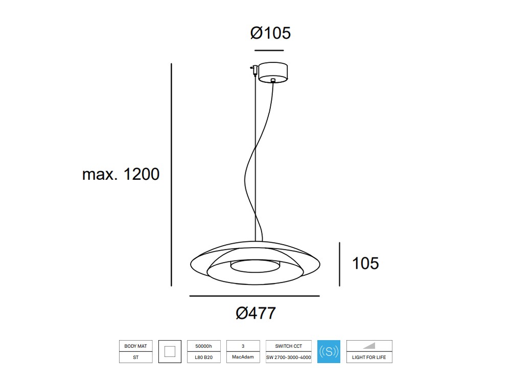 medidas de lámpara de techo Noway Big conexión light for free de Leds C4