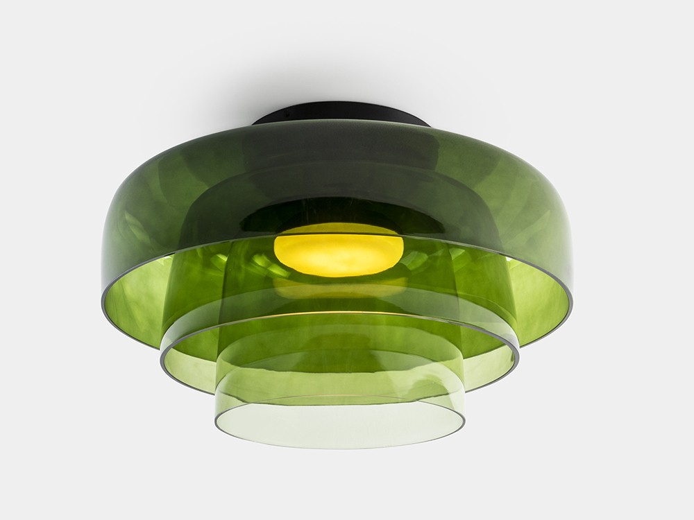 Plafón triple de Ø42cm en cristal color verde Levels de leds c4