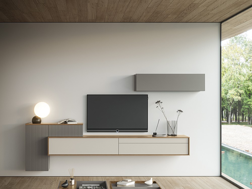 Composición de mueble para televisión suspendido 502 de la colección zoom de García Sabaté