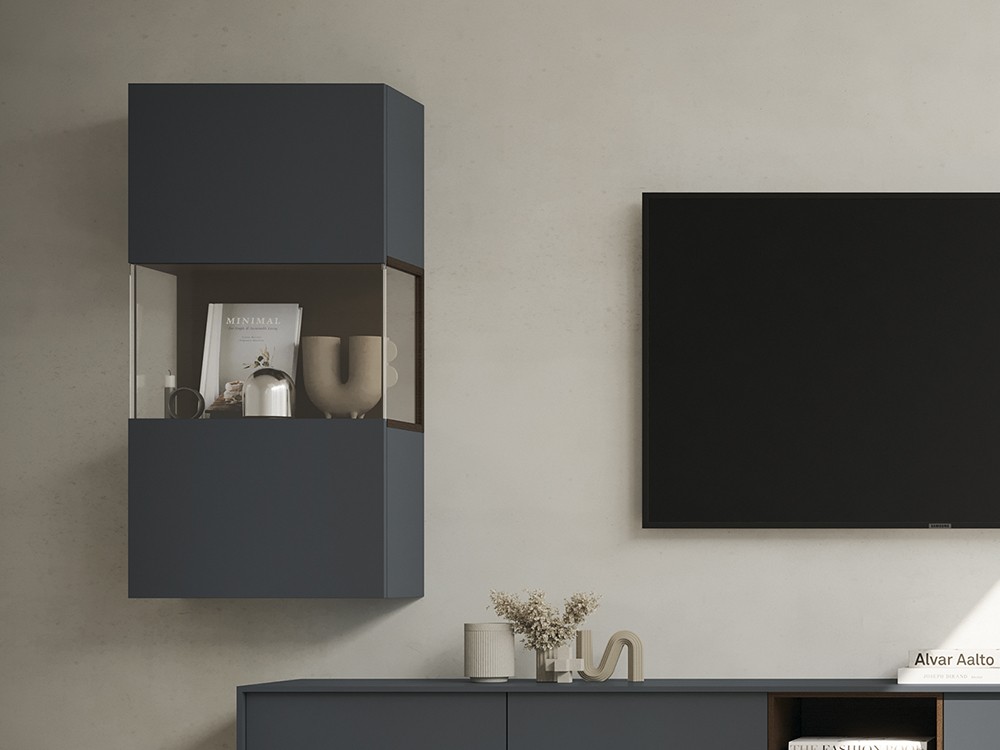 Detalle del mueble vitrina con cristal transparente de la colección zoom 507 de García Sabaté