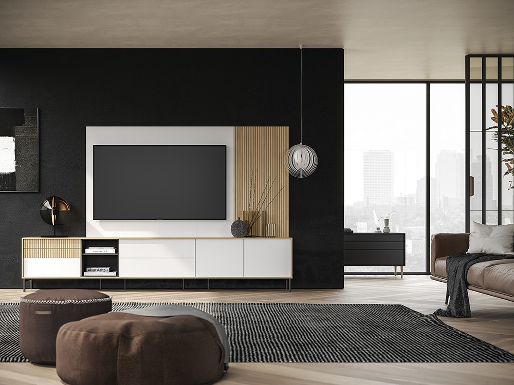 Composición para salón con panel alistonado de la colección Zoom 508 de García Sabaté