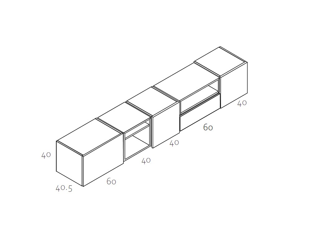 Medidas y módulos del mueble para televisión Zoom 601 de García Sabaté