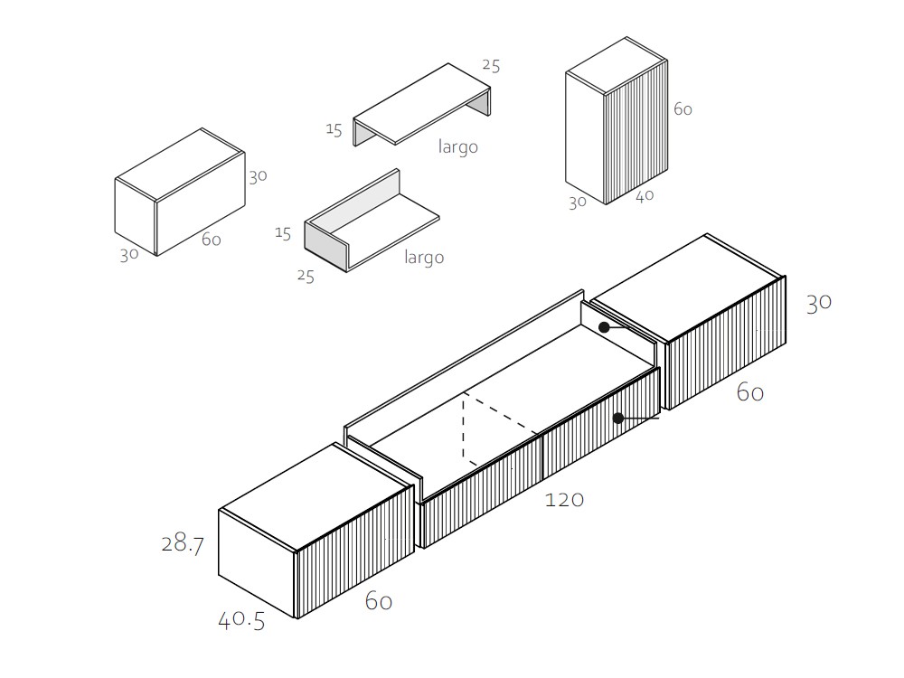 Medidas y módulos de la composición de la colección Replay 004 de García Sabaté