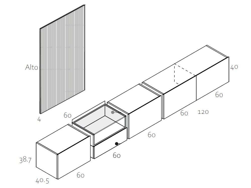 Medidas y módulos de la composición 006 de la colección Replay de García Sabaté
