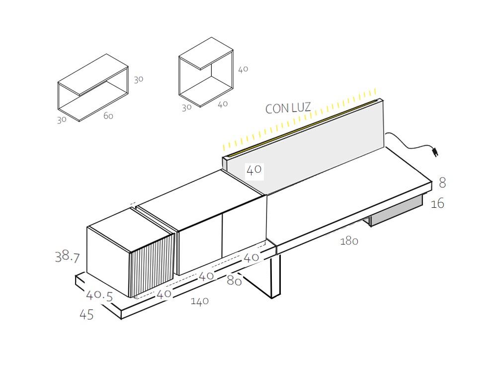 Medidas y módulos de la composición de la colección Replay 008 de García Sabaté