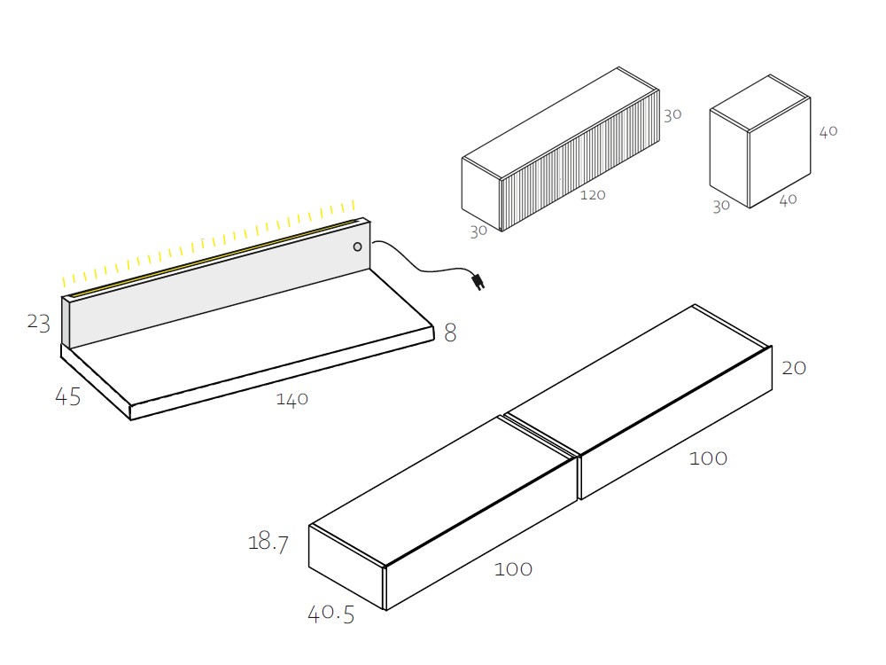 Medidas y módulos de la composición de la colección Replay 009 de García Sabaté
