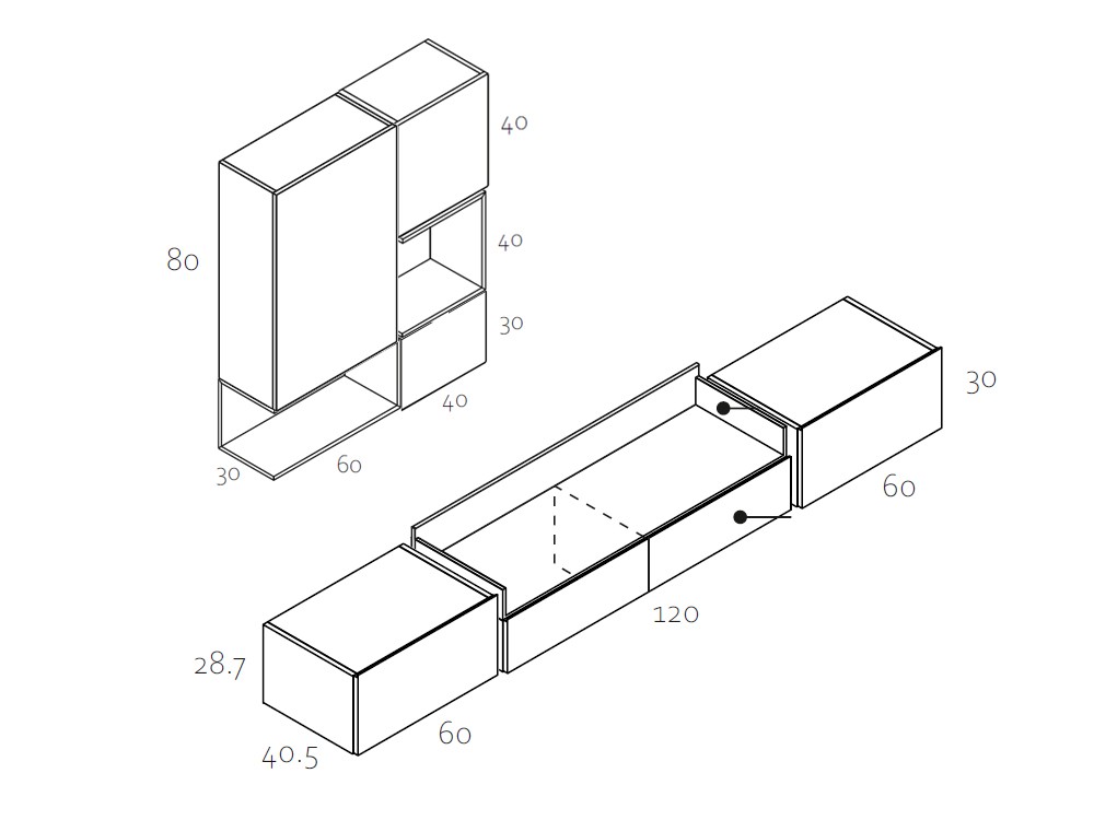 Medidas y módulos de la composición de la colección Replay 011 de García Sabaté