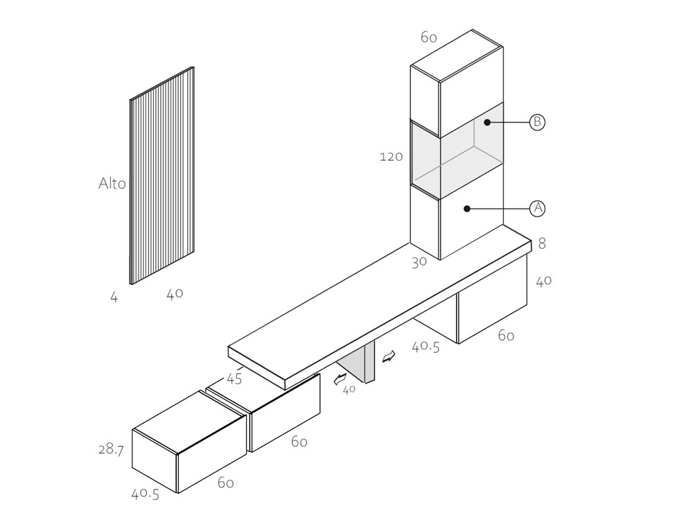 Medidas y módulos de la composición 013 de la colección Replay de García Sabaté