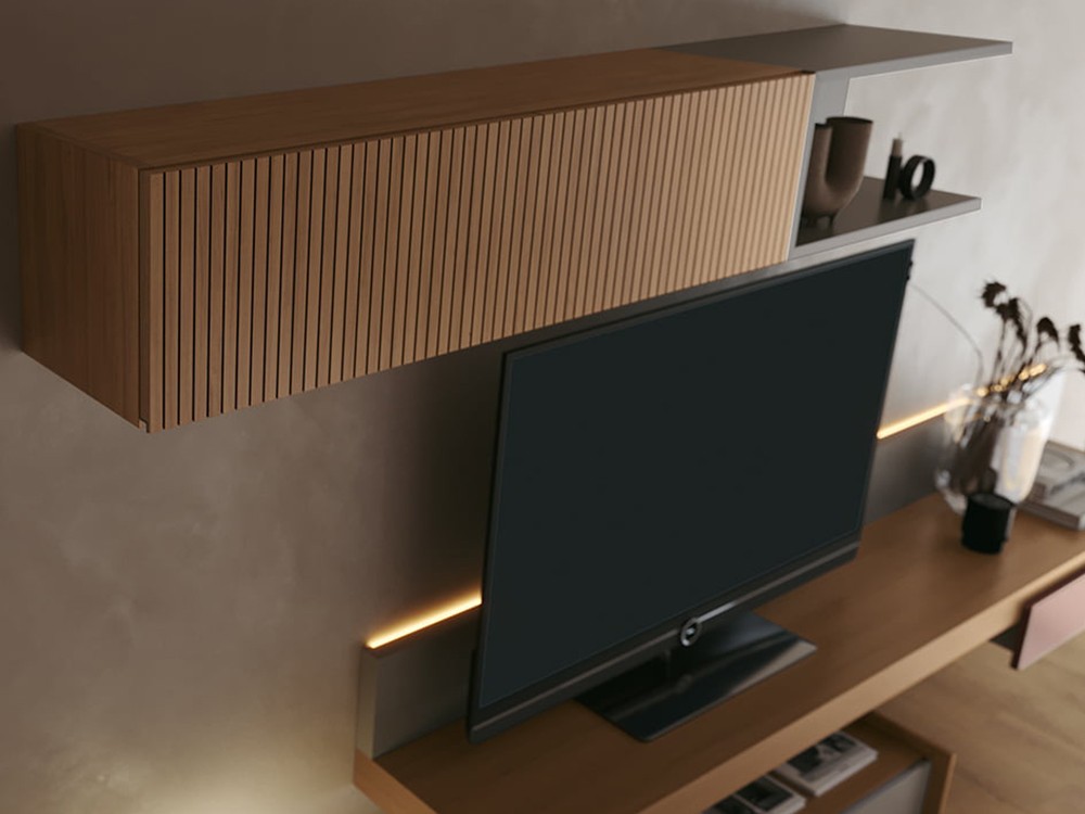 Combina la chapa natural de madera con laca mate en la composición 014 de la colección Replay de García Sabaté