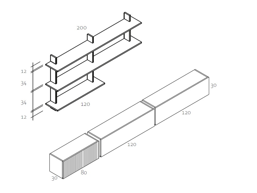 Medidas y módulos de la composición para salón RP016 de García Sabaté