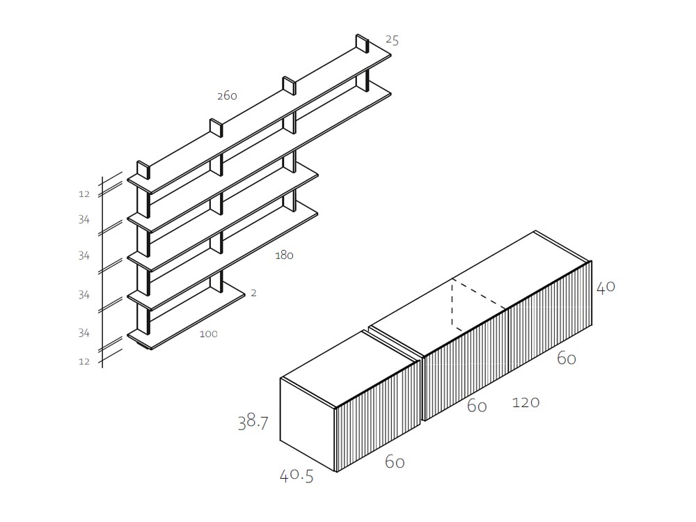 Medidas y módulos de la composición para salón RP017 de García Sabaté