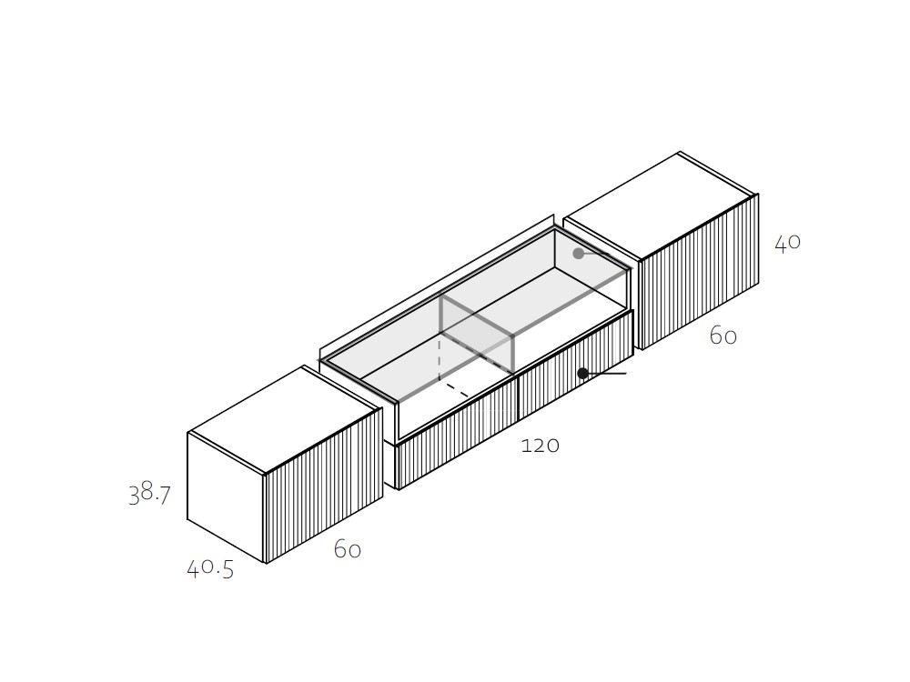 Medidas y módulos del mueble para televisión RP101 de García Sabaté