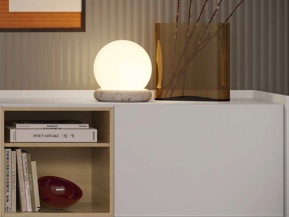 Detalle del sobre de cristal templado del mueble TV 104 de la colección Replay de García Sabaté