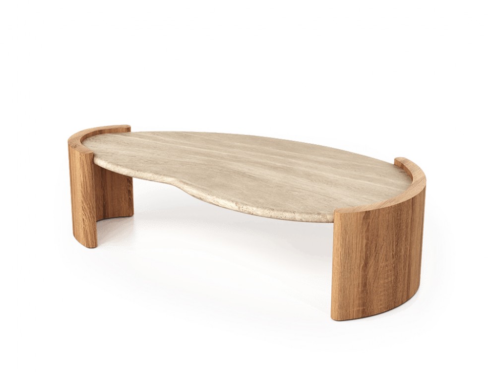 Mesa de centro Volga en mármol travertino de formas orgánicas