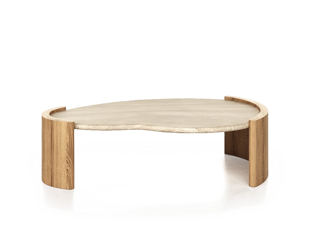 Mesa de centro Volga de Unika living en mármol travertino de formas orgánicas