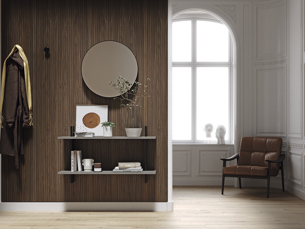 Combina la chapa natural con laca mate en la composición para recibidor 302 de García Sabaté