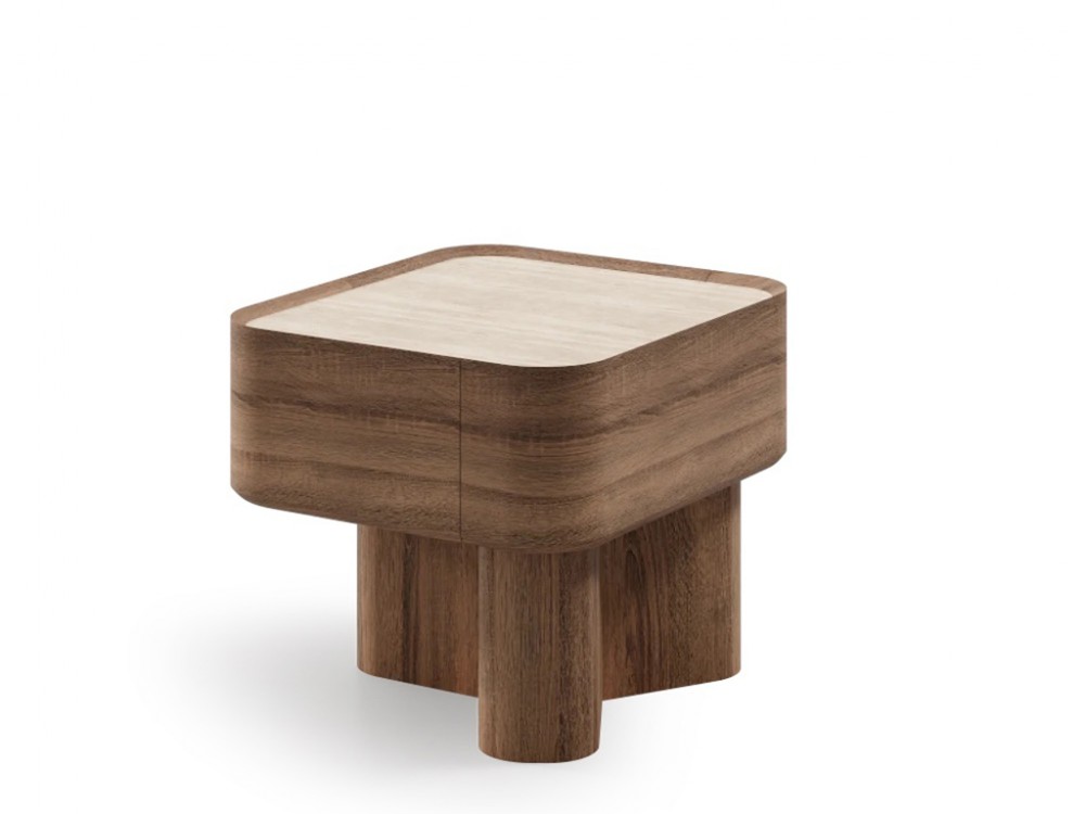 Mesita de noche Avril en marmol travertino de Unika Living