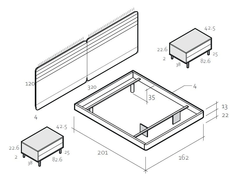 Medidas y módulos del dormitorio Nano Chic 002 de García Sabaté