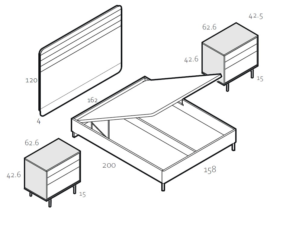 Medidas y módulos del dormitorio Nano Slim Chic 003 de García Sabaté