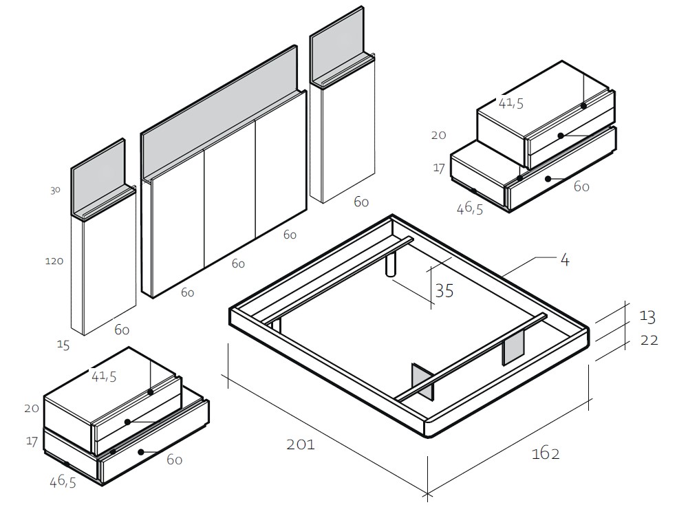 Medidas y módulos del dormitorio Bridge Chic 005 de García Sabaté