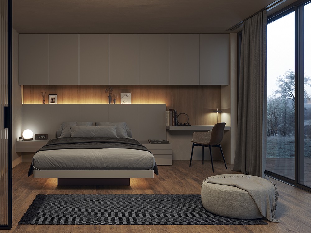 Composición Bridge Float abatible con luz en la parte baja de la base y el cabecero Chic 006 García Sabaté