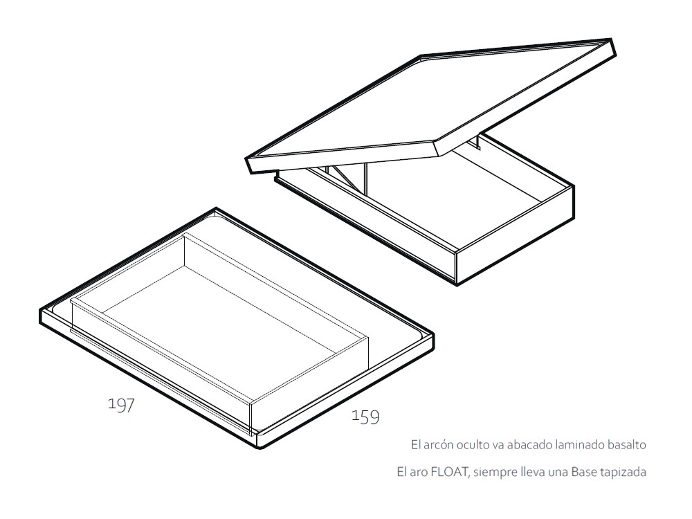 Medidas de la base Float abatible con arcón de la colección Chic de García Sabaté