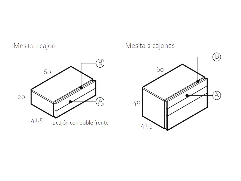 Medidas de las mesitas de noche Basic de la colección Chic de García Sabaté